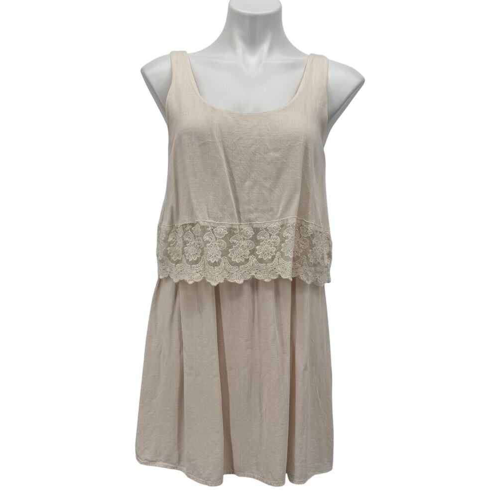Bo Bel Tank Dress Rayon Lace Womens SZ S Cream Overlay Flowy Summer Boho Y2K 80S
